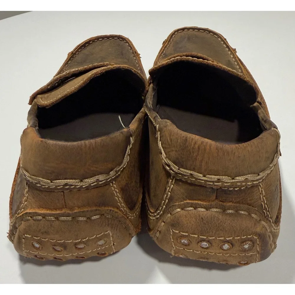 Bed Stu Mens Distressed Brown Leather Driving Loafers Penny Slip On Shoes 10.5